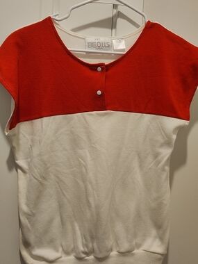 Vintage Bealls Florida Colorblock Red and White Knit Top